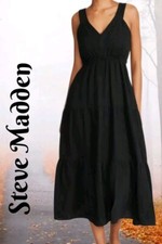 Steve Madden Womens Midi Dress Sz S Cotton Gauzy Tiered Adj. Button Straps