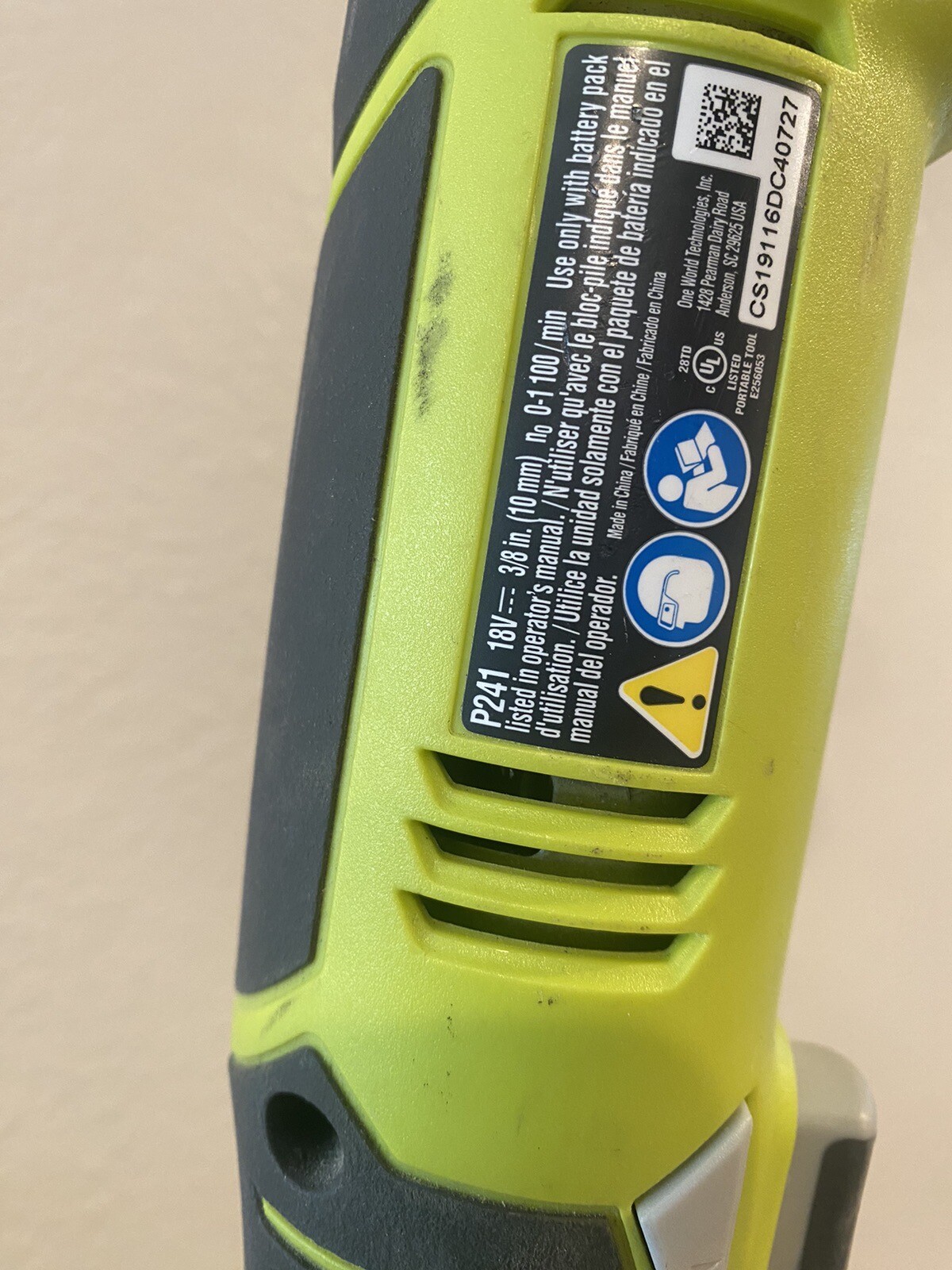 USED Ryobi ONE+ P241 18V 3/8 in. Right Angle Drill (ToolOnly