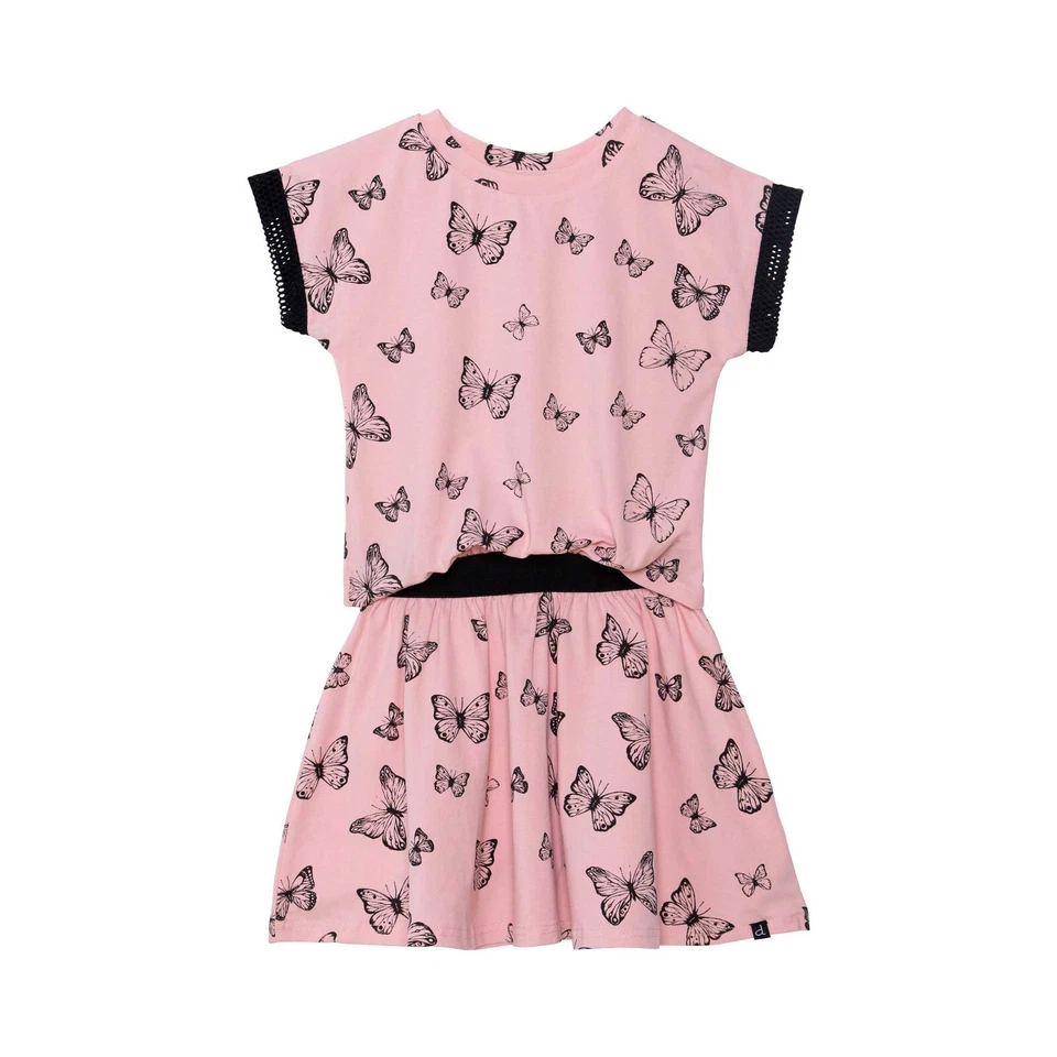 Deux Par Deux Girl's 5 Dress Short Sleeve Butterfly Print Layered Blouson Flare - Image 2 of 4