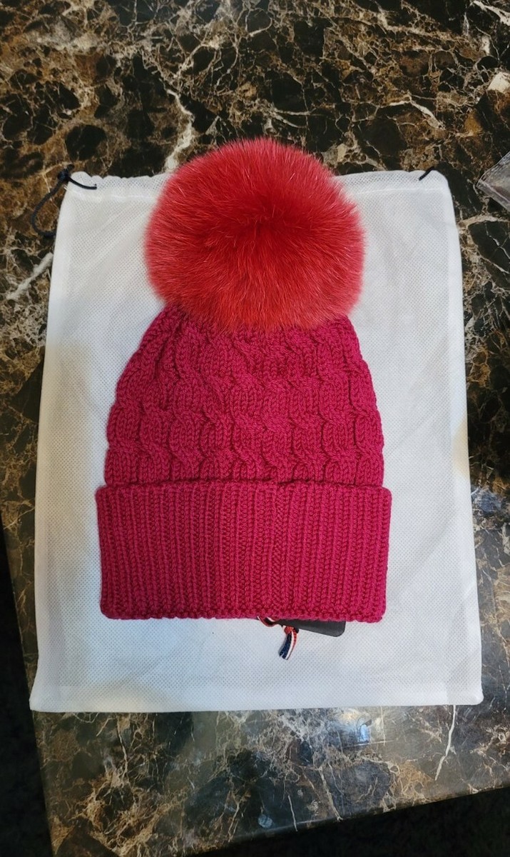 Moncler Cable-Knit Fur Pom Pom Wool Beanie | eBay display picture 1