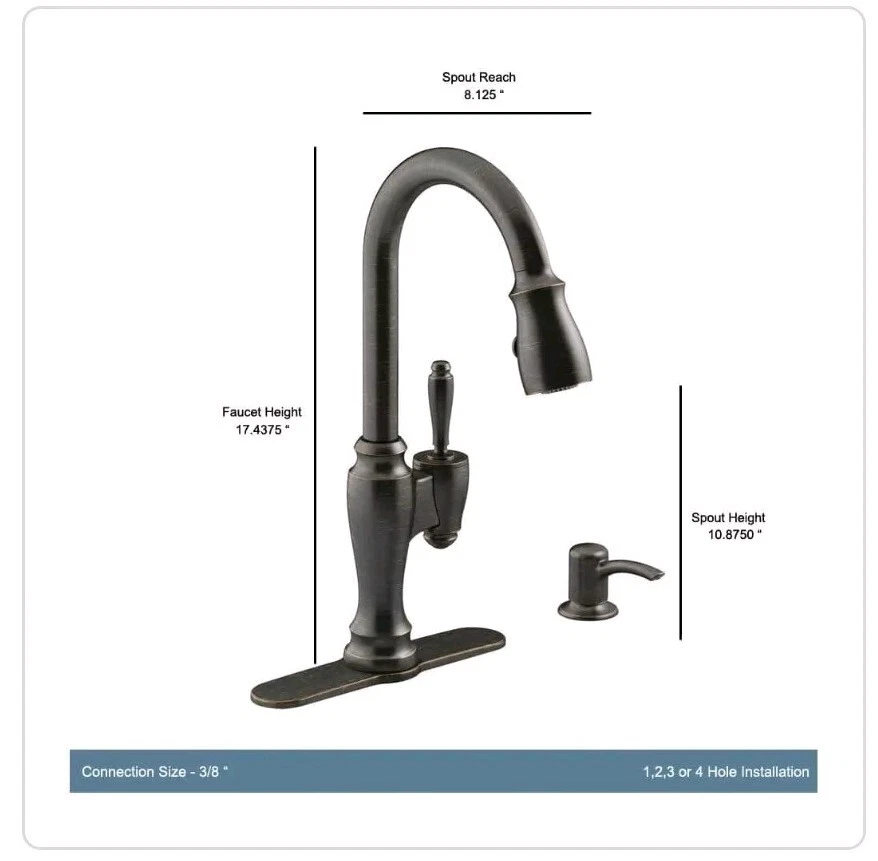 Grifo de cocina extraíble Kohler con dispensador de jabón/loción bronce frotado con aceite Foto 3 de 4