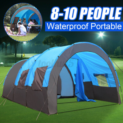 Us 8 10 Person Family Camping Tunnel Tent Waterproof Shelter Hiking Double 8084174763659 Ebay