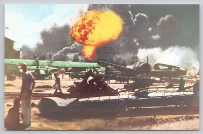 Down But Not Out Pearl Harbor Sneak Attack Vintage Chrome Postcard