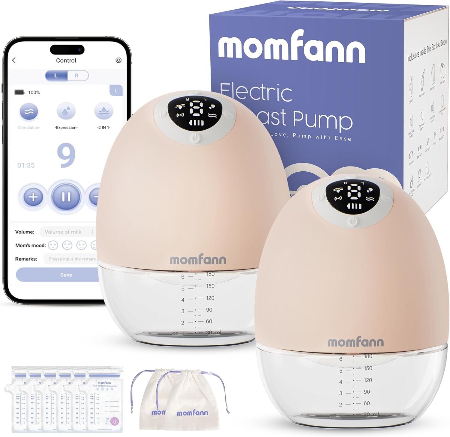 MOMFANN Hands-Free Wearable Breast Pump with APP Control for Portable Pumping-image