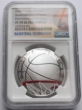 2020-P Basketball HOF 1st Colorized US Silver Commem Coin S$1 - NGC PF 70 UCAM