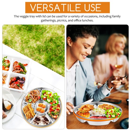 Stainless Steel Dinner Plate Veggie Tray With Lid Snack Containers - Picture 3 of 11