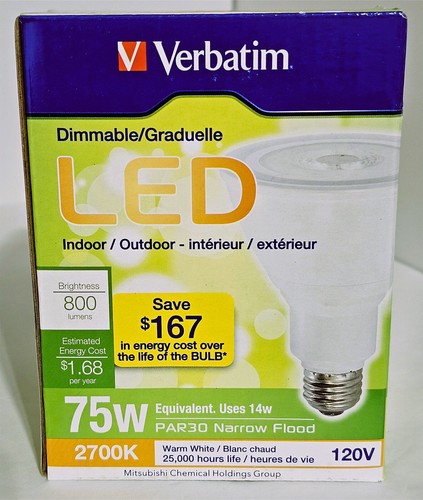 LED  VERBATIM Contour Series PAR30  Lamp, 800 lumens, 75W Replacement, Dimm - Picture 1 of 9
