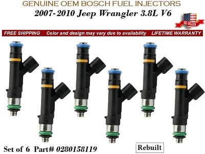 Set of 6 OEM Bosch Fuel Injectors For 2007-2010 Jeep Wrangler 3.8L V6