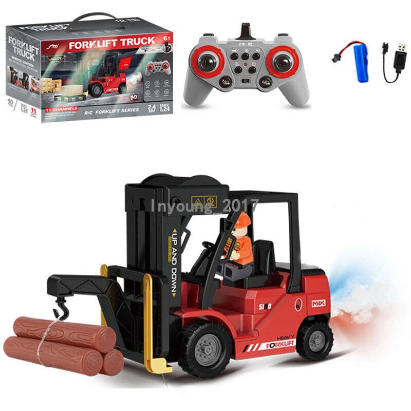 Mini Carretilla Elevadora RC 1:64 Con Remolque – Control Por Mando 2,4 GHz Y App, Función De Elevación Con Horquilla Y Gancho, 3 Velocidades, Carcasa De Metal, Regalo Para Niños +3 Años