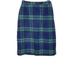 Vintage Wool Skirt Fully Lined Navy  Green Size 10 Side Zip