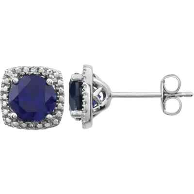 Ohrringe Sterlingsilber im Labor gezüchtet blauer Saphir & 0,015 ctw natürlicher Diamant