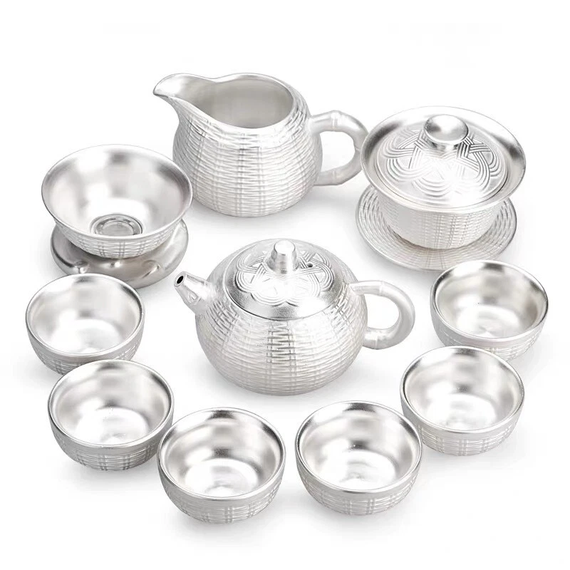 Juego de té estampado plata pura 999 plata esterlina tetera gaiwan porcelana tazas de té Foto 2 de 4