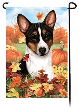 Falling Leaves Garden Flag - Tri Basenji