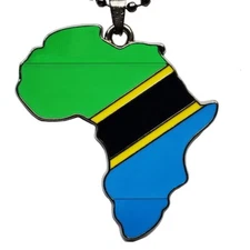 Tanzania Flag Pendant Necklace African Map Chain by Dupsie's