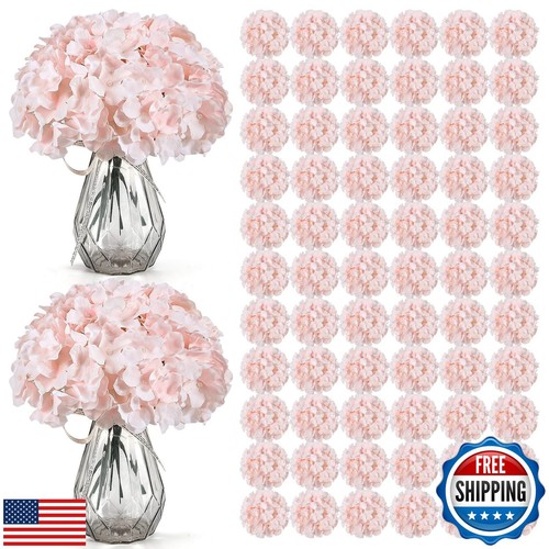 Auihiay 104 pcs Hydrangea Artificial Flowers, Pink Silk Hydrangea Heads with
