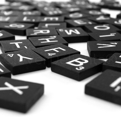 100 Wood Letter Tiles - Black Color - Complete Set - Game Replacement Pieces