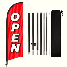 Open Feather Flag for Business with Pole and Ground Stake 8ft Swooper Banner