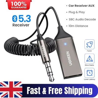 Ugreen Bluetooth 5.3 Car Receiver USB Aux Adapter with 3.5mm Built-in Mic