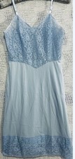 Carol Brent Full Slip 34 Baby Blue Lace Trim True Vintage Nylon Modesty Lingerie