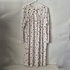 Aria Womens XL White Red Cardinal Floral Long Sleeve Velour Nightgown Pockets