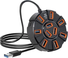 USB Hub with 10 Power/Data Ports, Multiple USB 3.0 Hub USB a Splitter Extender w