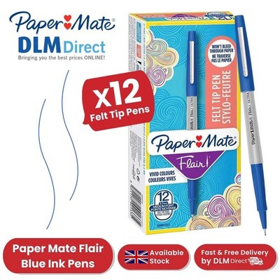 Paper Mate Flair Blau Filzstifte 12er Pack, Mittlere Spitze 0,7 mm, Geringer Anschnitt