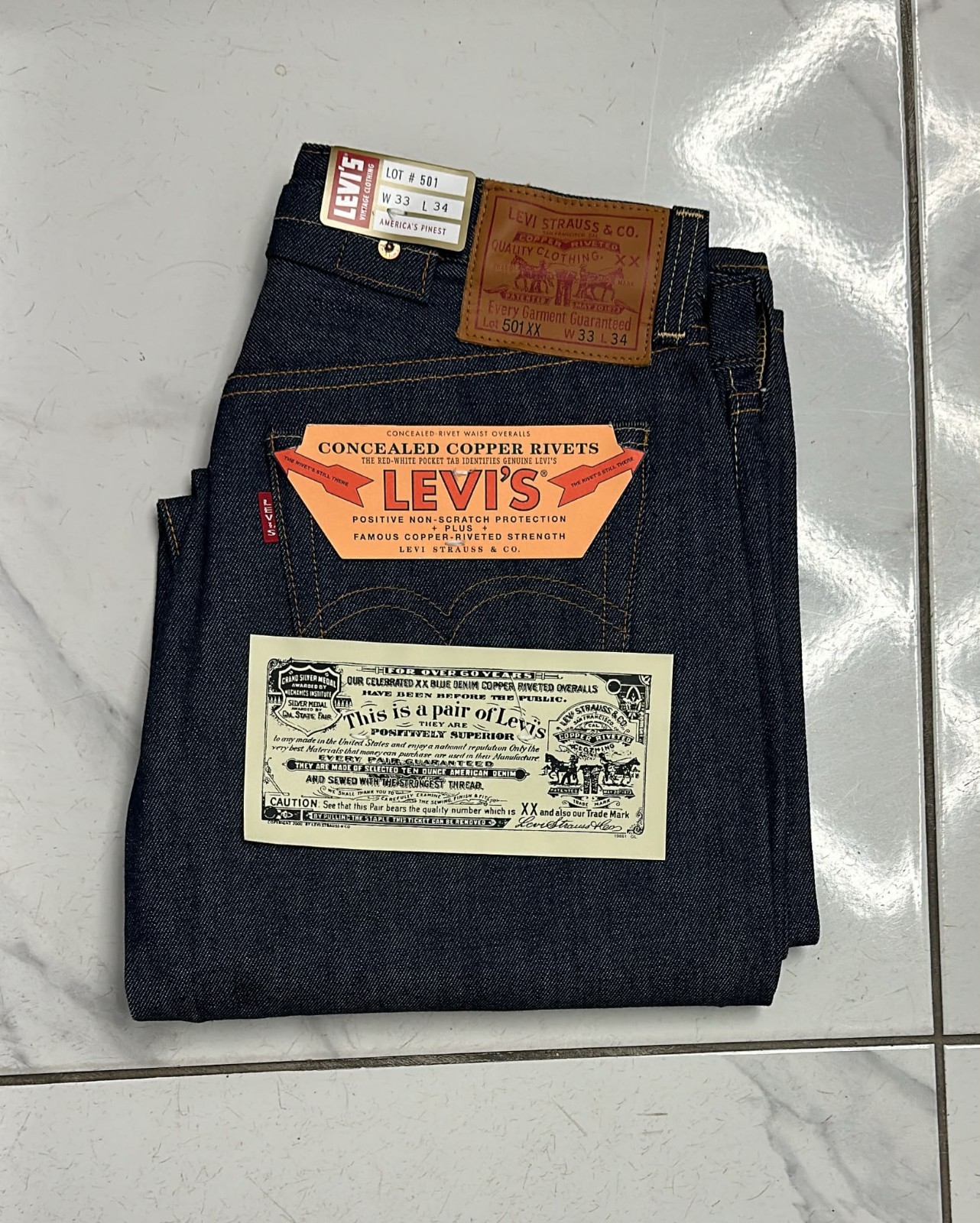 Levi's Vintage Clothing LVC 1937 501 XX W33 L34 Big E Selvedge Jeans RAW DENIM
