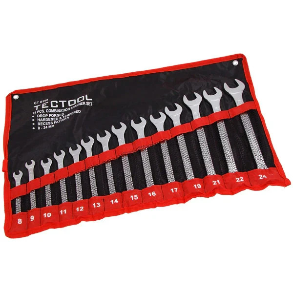 TecTool 14pc Matt Finished Metric Combination Spanner Wrench Set 8mm - 24mm