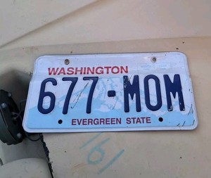 Washington State license plate with Mount Rainier #677-MOM -for a passenger car