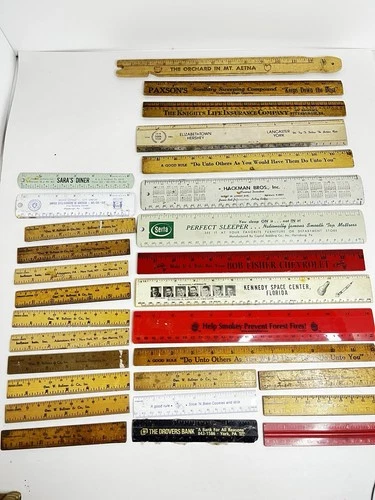 LOT OF 29 Total 18 Sm 11 Reg VINTAGE  WOOD Metal Plastic ADVERTISING Rulers
