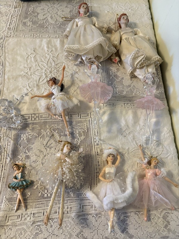 8 Ballerina Ornaments And 2 Porcelain Women ￼