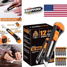 Utility Knife 12 Pack Ergonomic Grip Manual Retractable Blades for Convenience