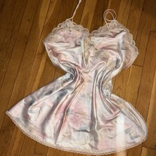 Vintage 70s Miss Elaine Slip Dress Large Nightgown Boudoir Silky Satin Lace