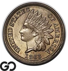 1863 Indian Head Cent Penny, 4 Diamonds, Fresh Gem BU++, Tougher This Nice/Sharp