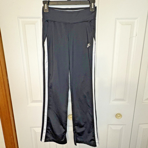 Nike Girls Track Pants Large Athletic Black Swoosh Logo Trim Just Do It Pockets
