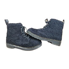 Dr Martens Boots Girls Size 2 Black Junior 1460 Pascal Tinsel Faux Fur Lace Up