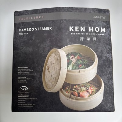 Ken Hom Bambus Dampfgarer Herd Deckel 2 Schichten Ebenen - 20 cm. Neu