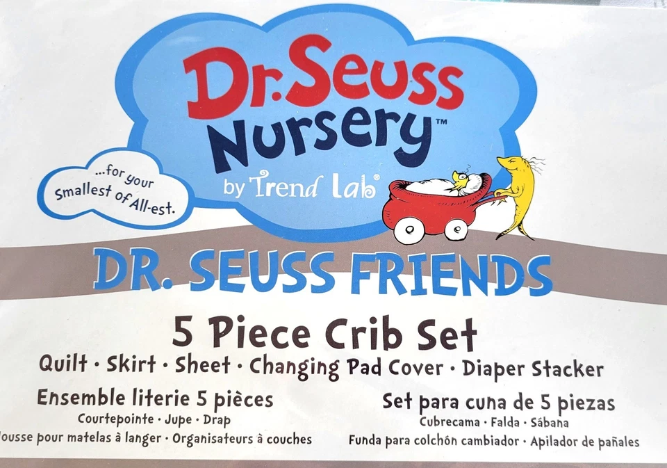 Juego de cuna de 5 piezas Dr Seuss Friends Nursery Horton Cat In The Hat Lorax Quilt NUEVO Foto 3 de 4