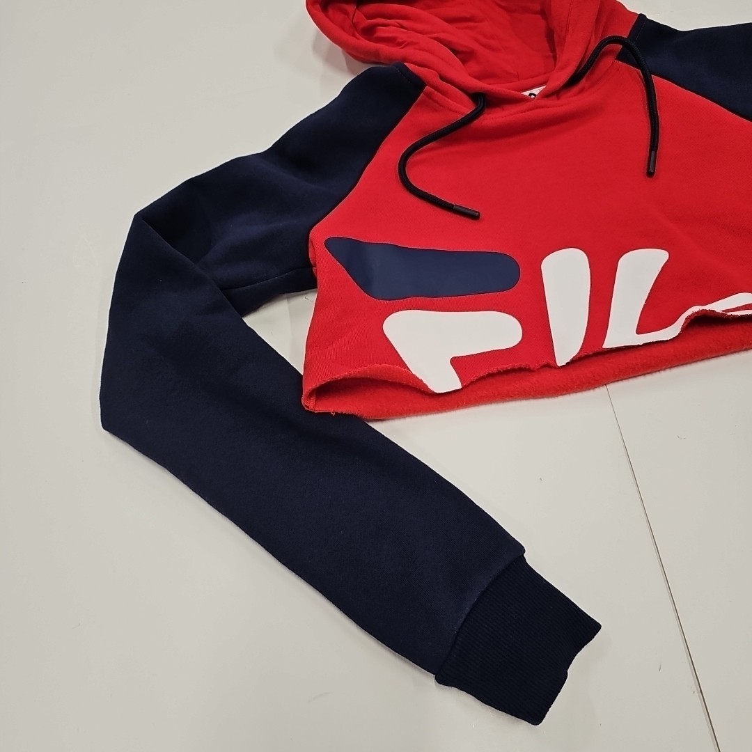 Felpa con cappuccio Fila Crop Cropped rossa blu donna piccola buone condizioni