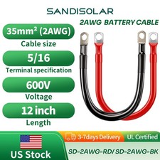 2 AWG Battery Cable Inverter Cables Solar, Car Power Wire RV Marine 5/16'' 600V
