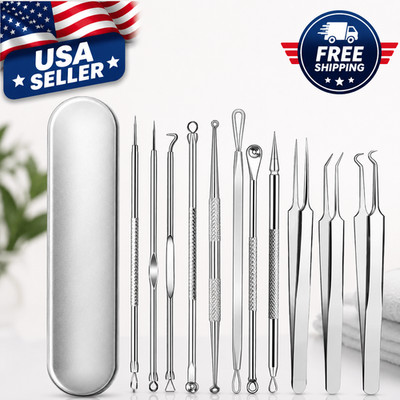 11PCS Acne Blackhead Remover Kit Pimple Popper Comedone Extractor Tool Set