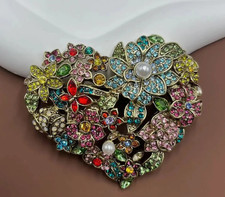 Unisex Flower Heart Rhinestone Badges Pins Vi...