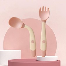 Heat Resistant Baby Training Spoon  Fork Rotatable Flexible Pp Feeding Set