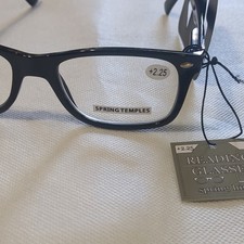 Reading Glasses 2.25 Rectangle Black Plastic Frame w/ Spring Hinges Clear Lens
