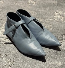 CELINE Babouche PETROL Soft V Hand Stitch POINTED Ballerina FLATS Shoes Size 39