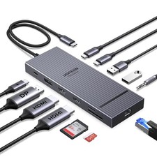 12 in 1 Triple 4K Docking Station with 2 HDMI, DP, 2x10G USB C, 2 USB-A2.0,