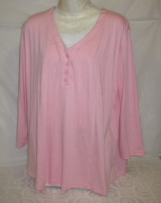 LADY'S PINK PULLOVER KNIT SHIRT SIZE 2XL LONG SLEEVE COTTON BLEND VDJ LBL BOX09