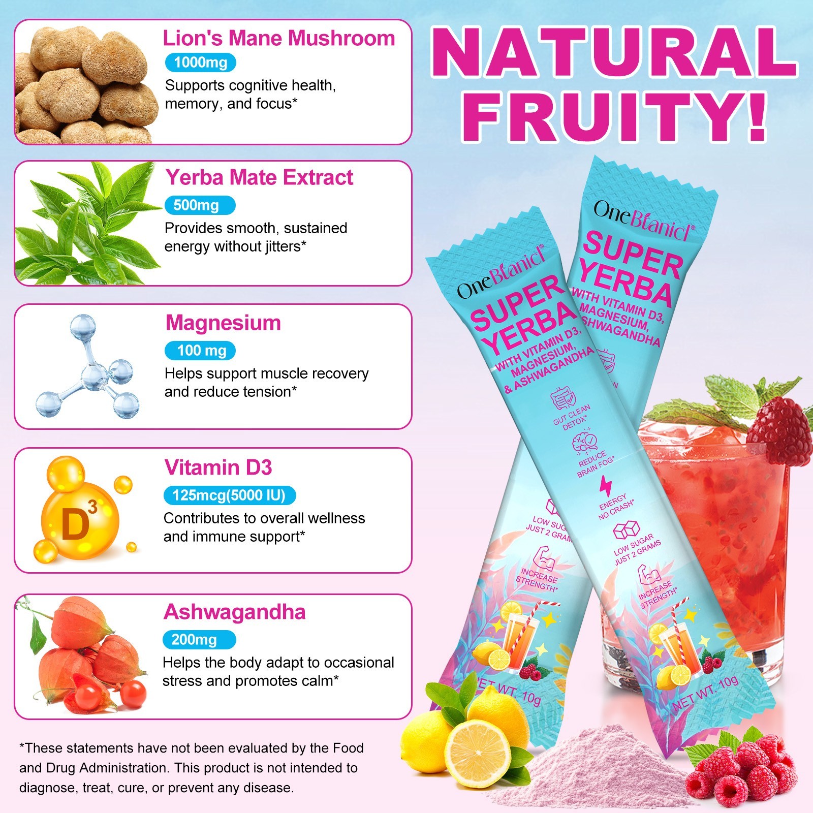 Super Yerba Instant Powder Packets, Mate Tea with Raspberry Lemonade Flavor, 30