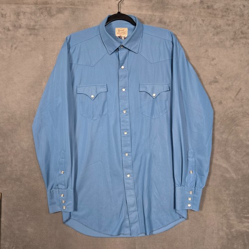 Vintage H Bar C Pearl Snap Shirt Herren XL blau Western Pearl Snap Long Tail Dacron