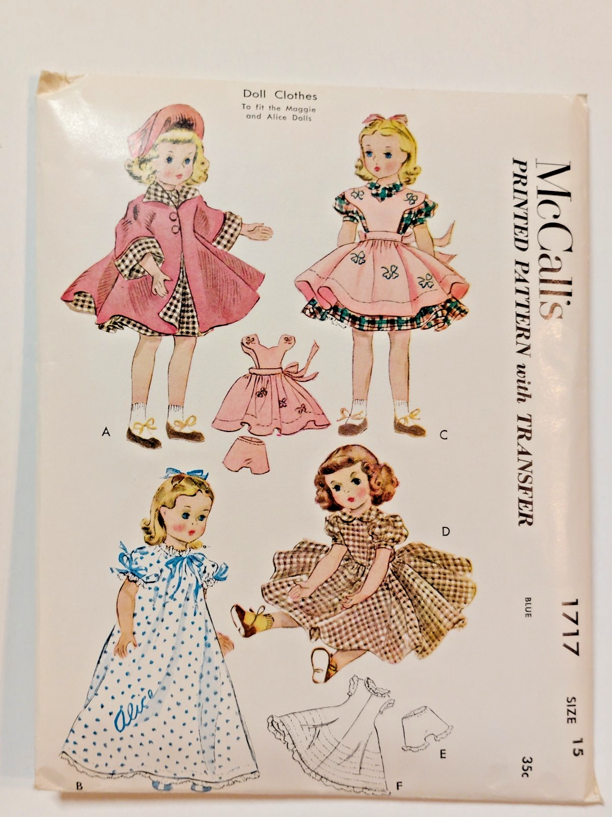 McCall's 1717 Wardrobe Clothing 15" Doll Sewing & Transfer P